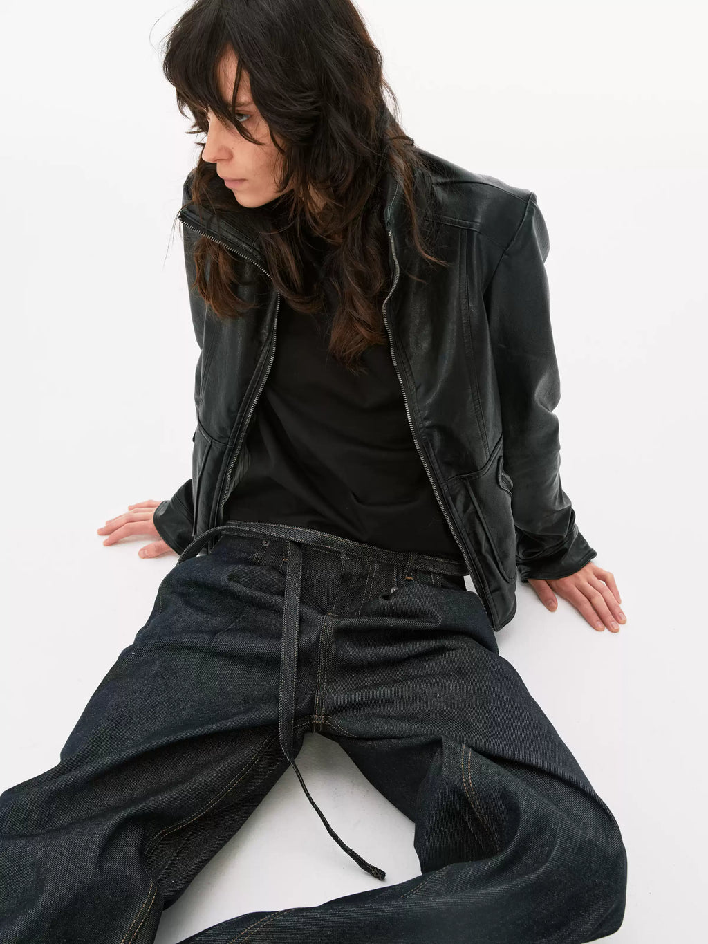 Pleated Wide-Leg Denim Trousers