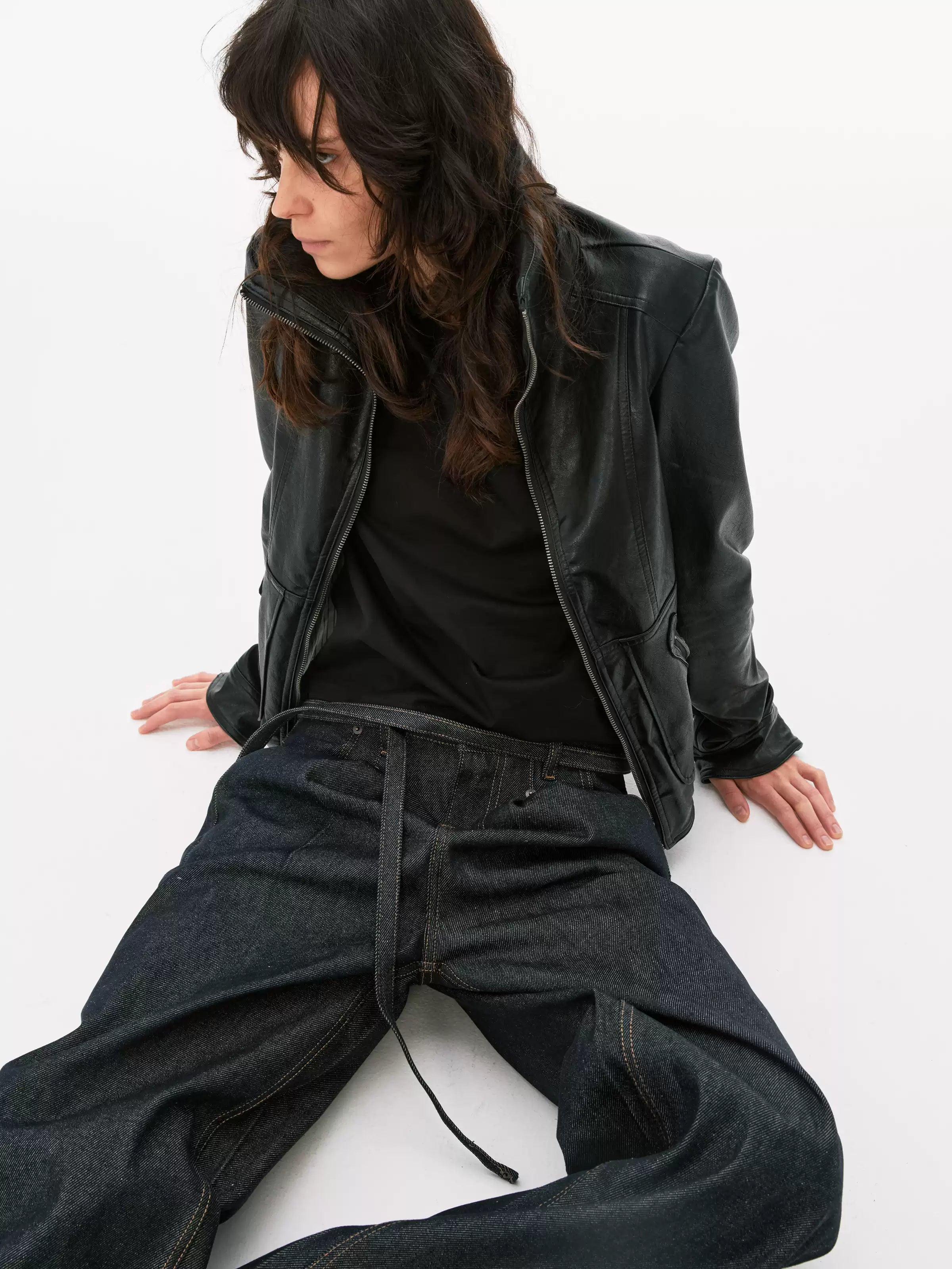 Pleated Wide-Leg Denim Trousers