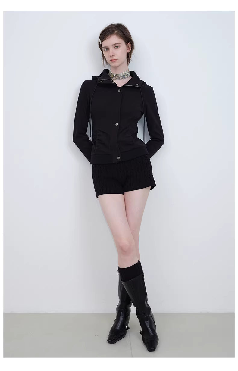 Apex Sculpt Hooded Jacket in Black Ink or Coffee