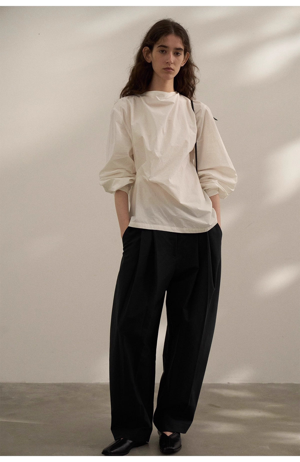 Sculptural Blouse in White or Grey Blue