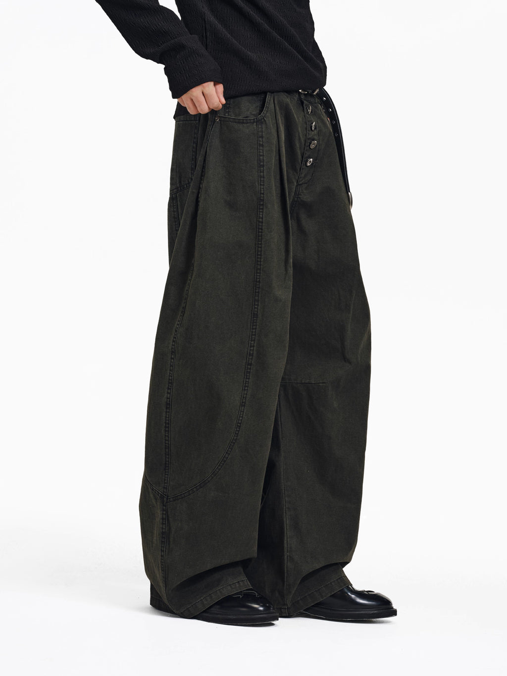Faded Wide-Leg Pants in Deep Moss