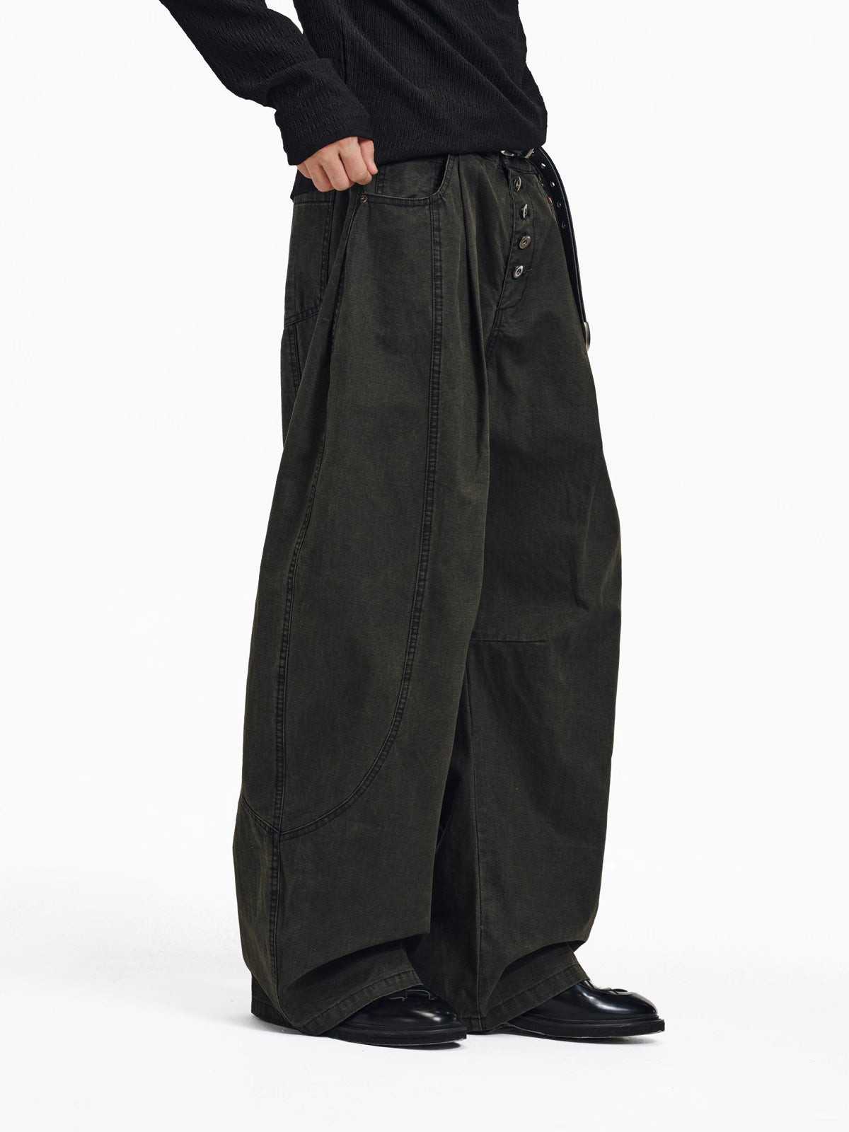 Faded Wide-Leg Pants in Deep Moss