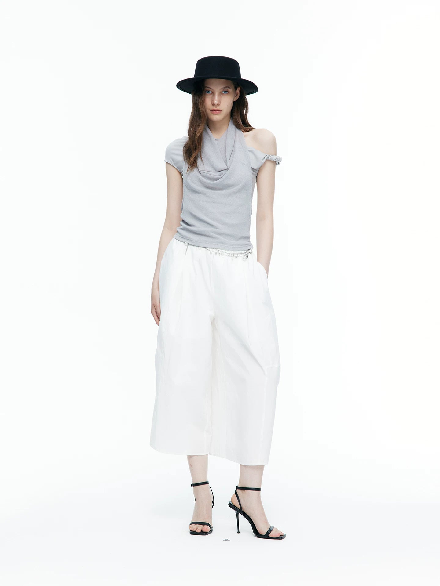 Asymmetric Scarf-Neck Knit Top