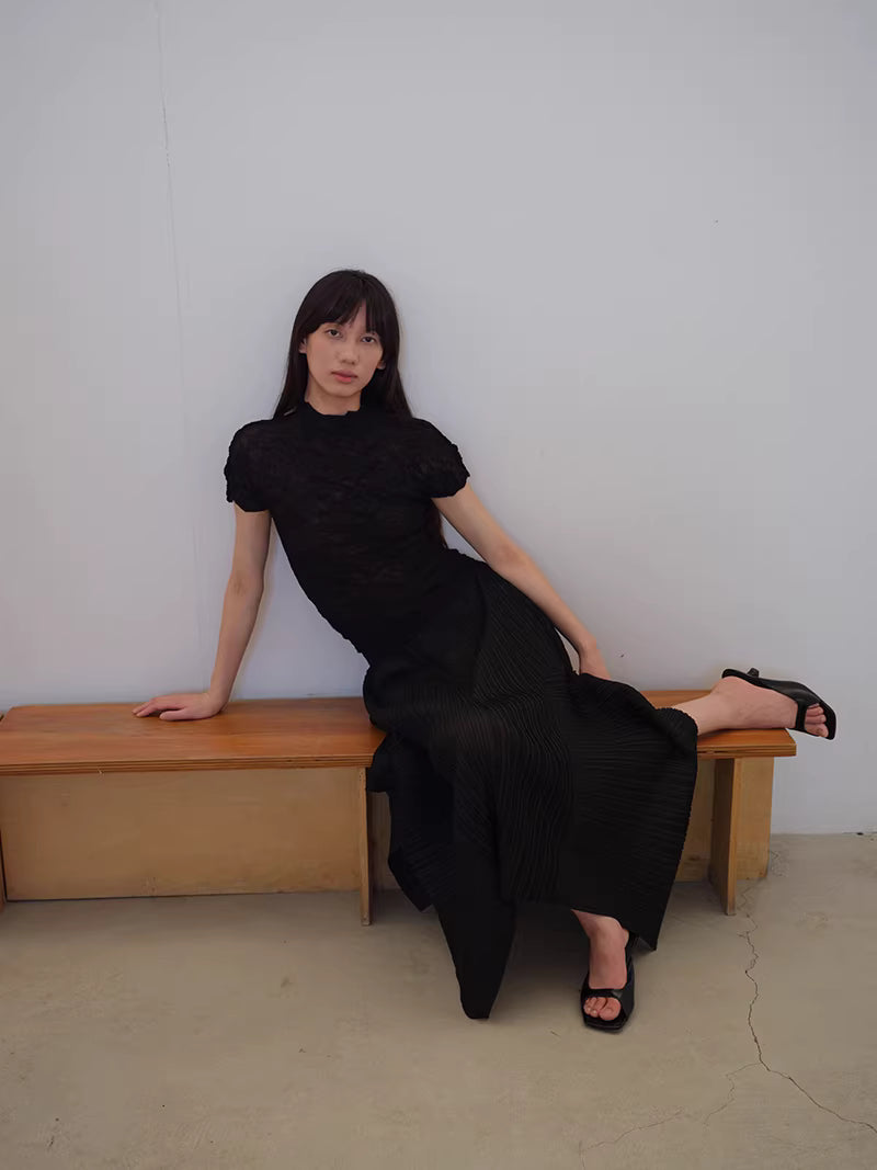 Shadow Pleat Midi Skirt