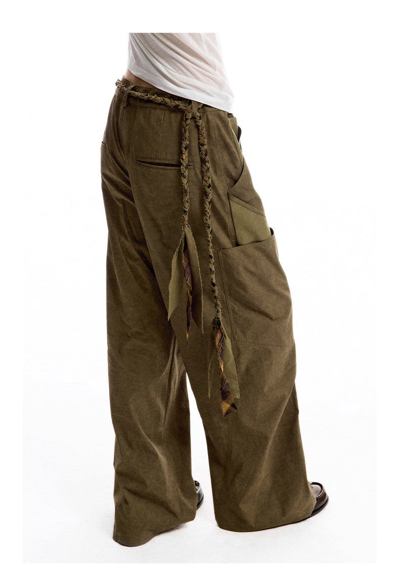 Geometric Detail Wide-Leg Machete Pants with Belt