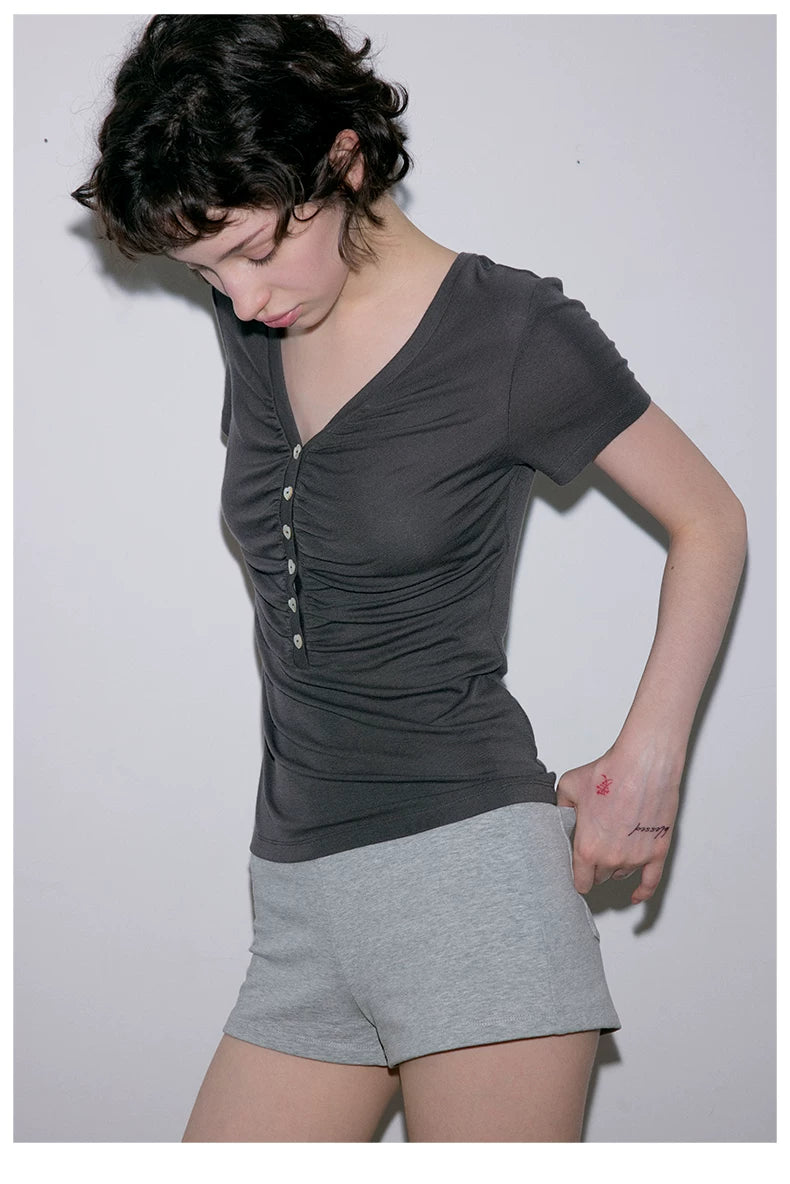 Roselight TENCEL™ Wool Button Ruched Top