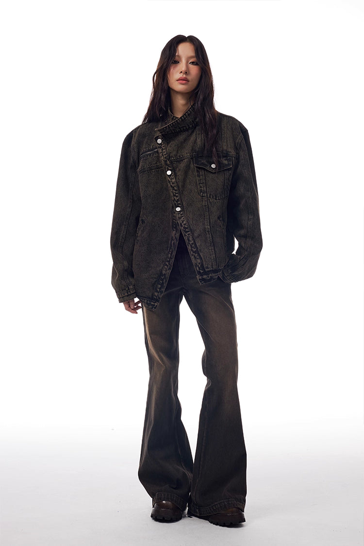 Maillard Washed Distressed Flared Jeans