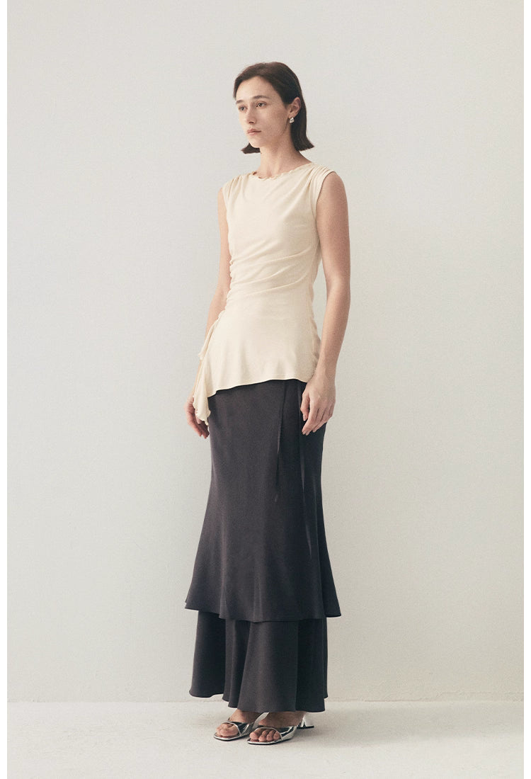 Ruffled Knit Top in Charcoal or Beige