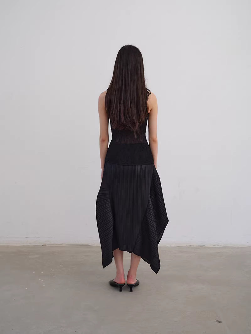 Shadow Pleat Midi Skirt