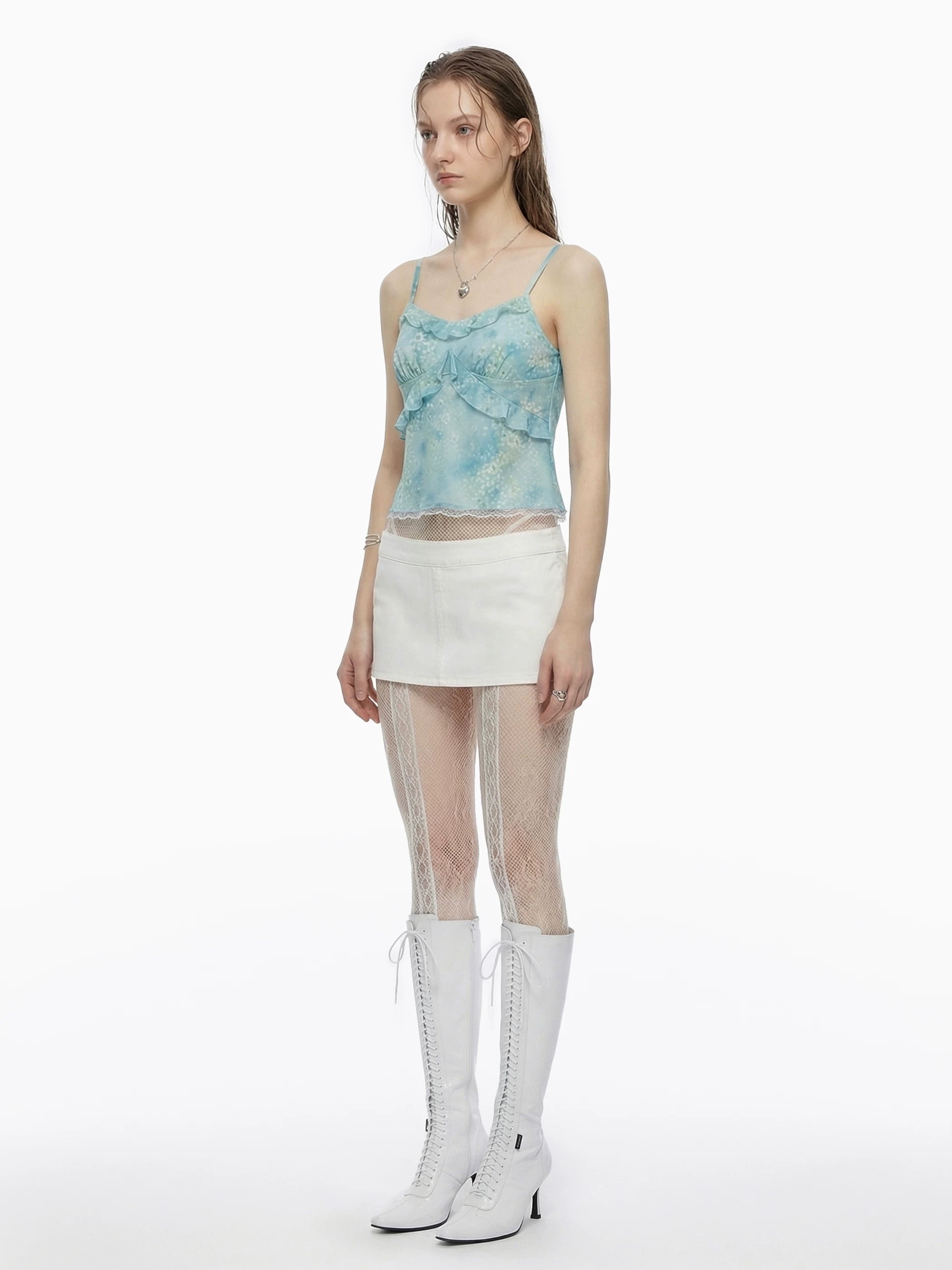 Watercolour Floral Ruffle Camisole in Baby Blue or Ivory