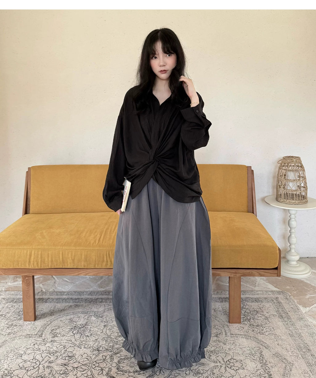 Gathered Balloon Wide-Leg Trousers