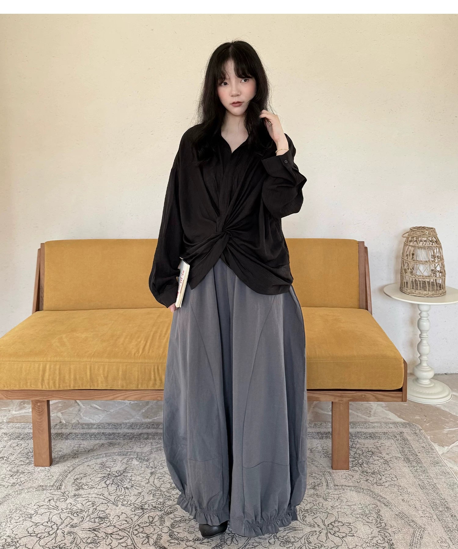 Gathered Balloon Wide-Leg Trousers