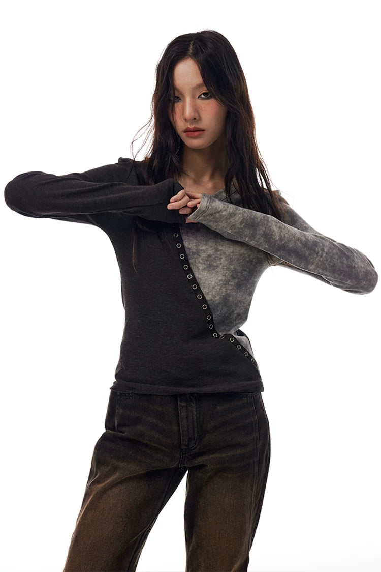 Split Wash Eyelet Long Sleeve Top