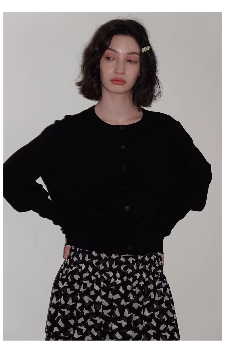 Lantern Sleeve Cardigan in Black Ink or White