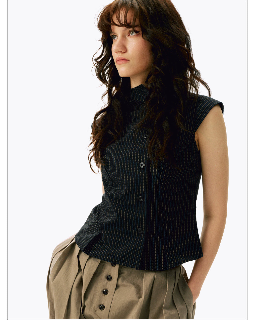 Pinstripe Stand-Collar Vest
