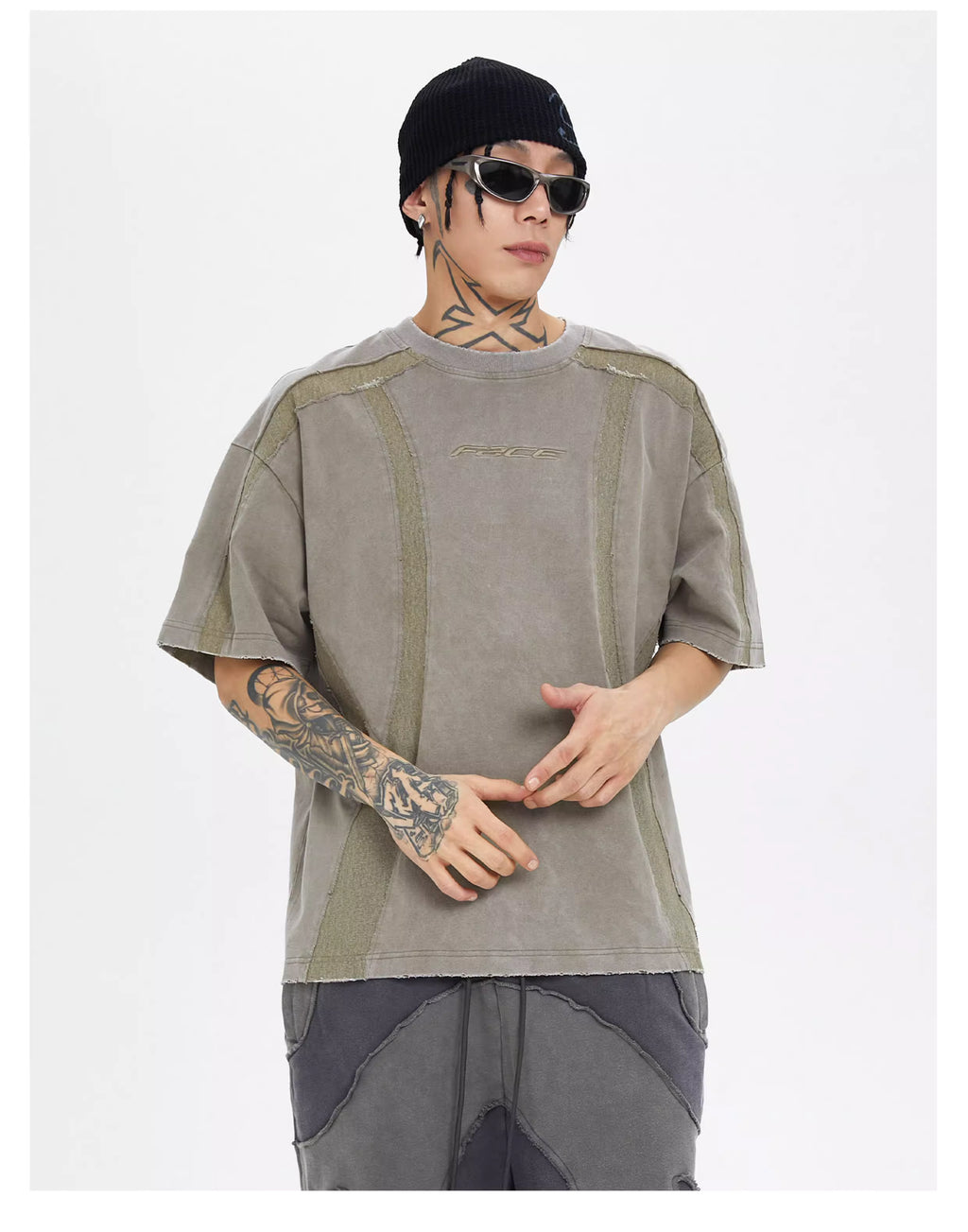 Spliced Short-Sleeve Shirt in Two Tones