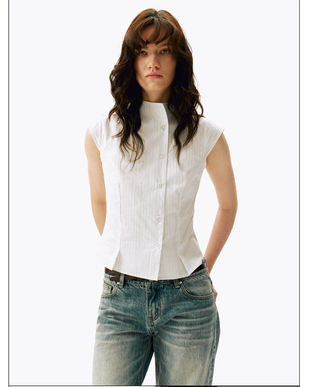 Pinstripe Stand-Collar Vest