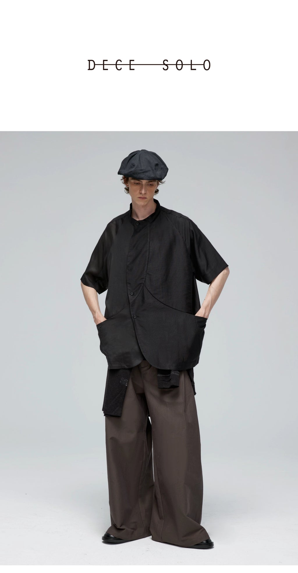 Short-Sleeved Curved Panel Button-Up Shirt