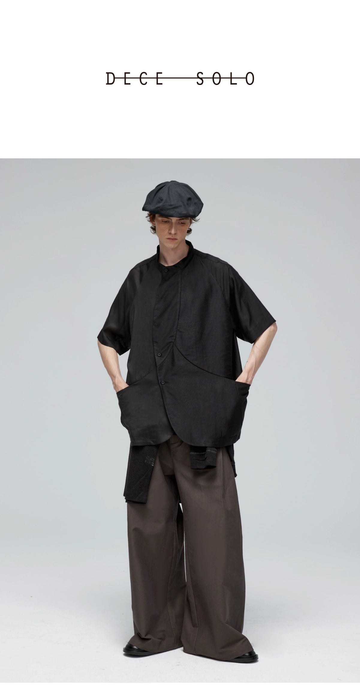 Short-Sleeved Curved Panel Button-Up Shirt