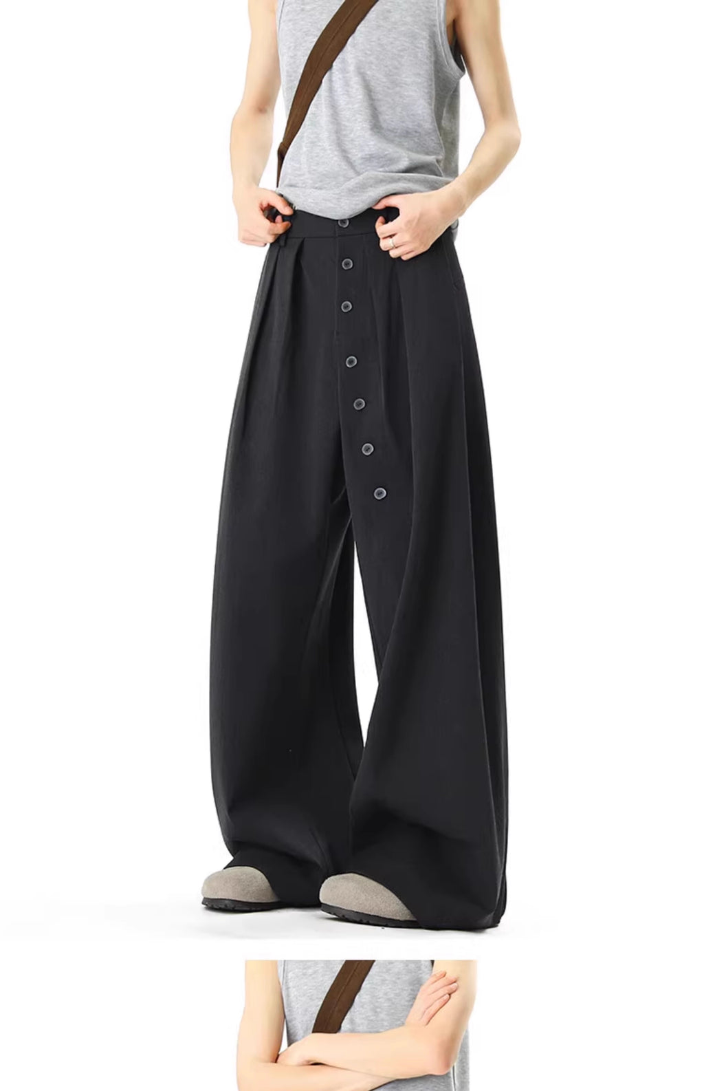 Button Detail Pants in Dark Grey