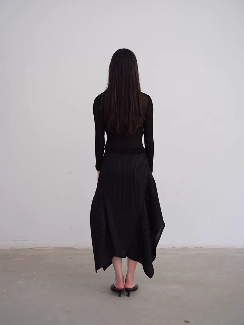 Shadow Pleat Midi Skirt