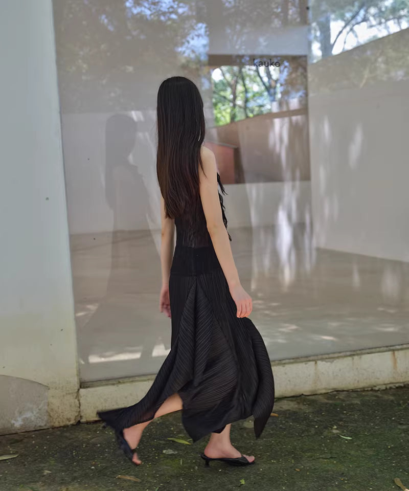 Shadow Pleat Midi Skirt