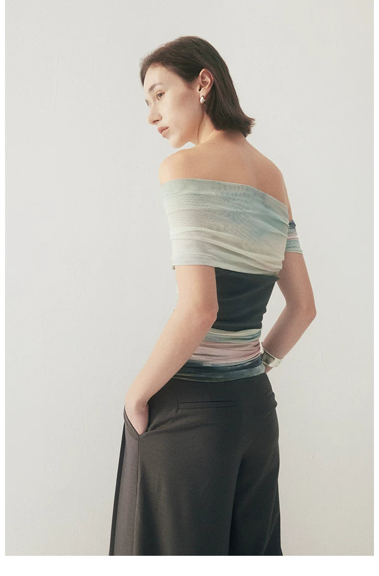 One-Shoulder Art Star Mesh Top