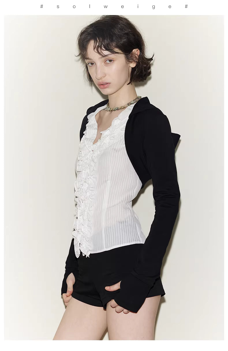 Ruffle Bodice Pinstripe Blouse