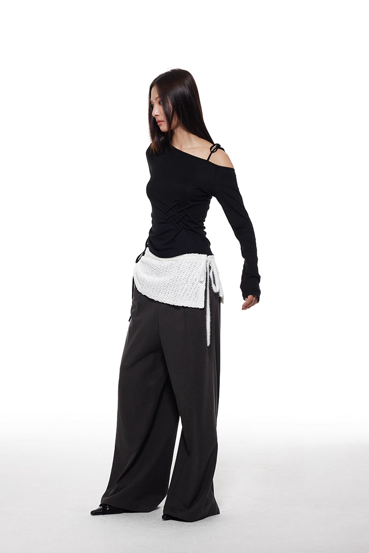 Off-Shoulder Woven Long-Sleeved Top