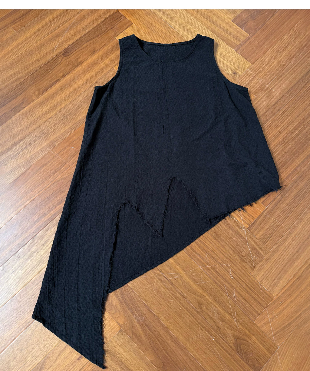 Frayed Asymmetric Linen-Cotton Longline Vest