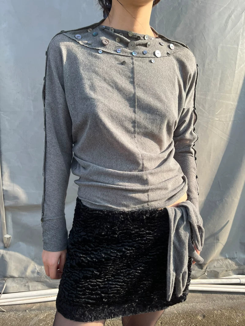 Shell Collar Button Sleeve Jersey Top
