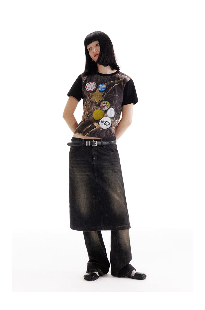 Shadow Wave Denim Skirt-Pant