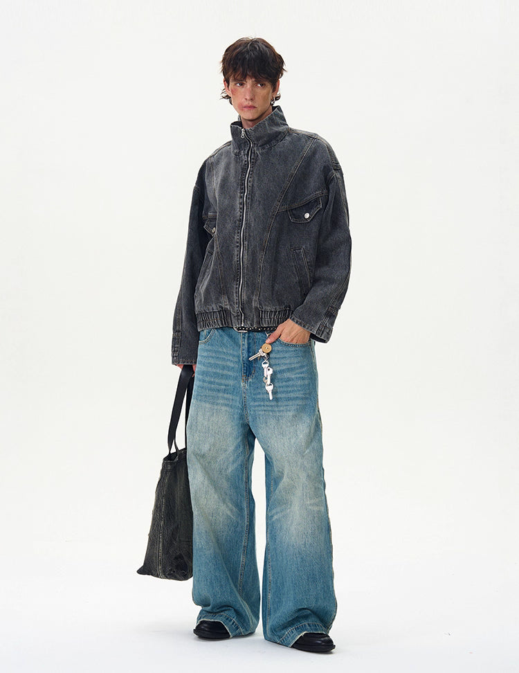Motorcycle Seam Washed Denim Bomber