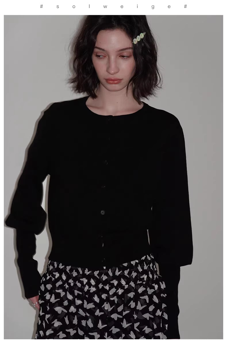 Lantern Sleeve Cardigan in Black Ink or White