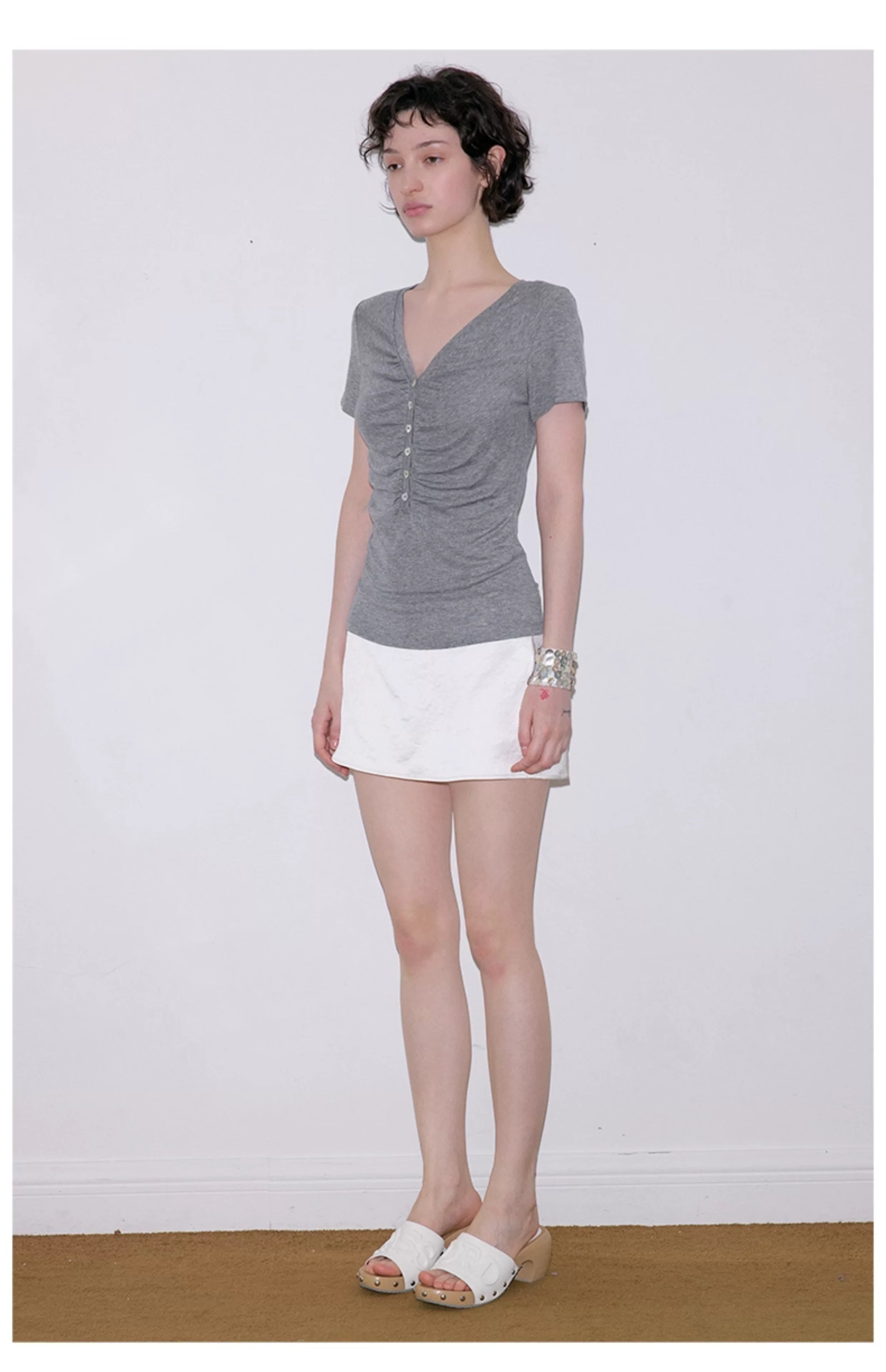 Roselight TENCEL™ Wool Button Ruched Top
