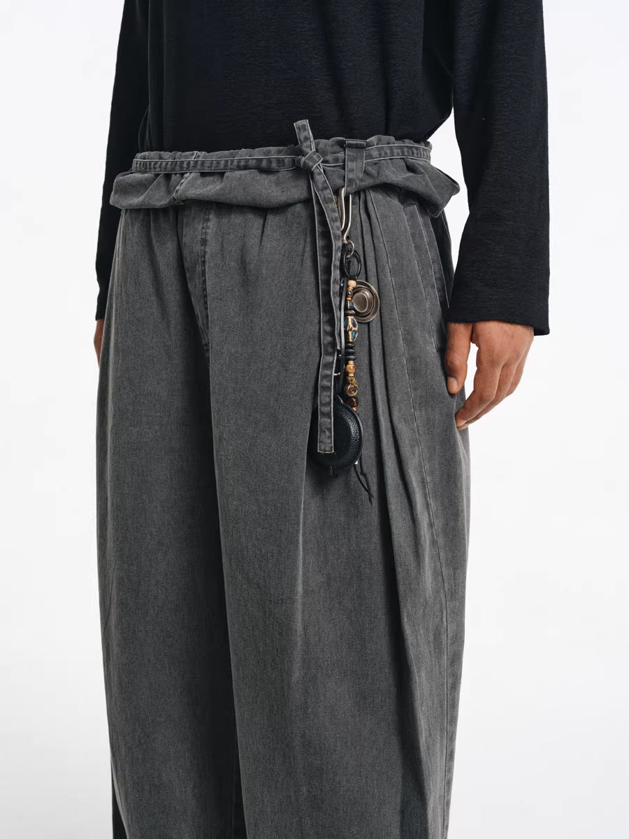 Deconstructed Wide-Leg Charcoal Trousers