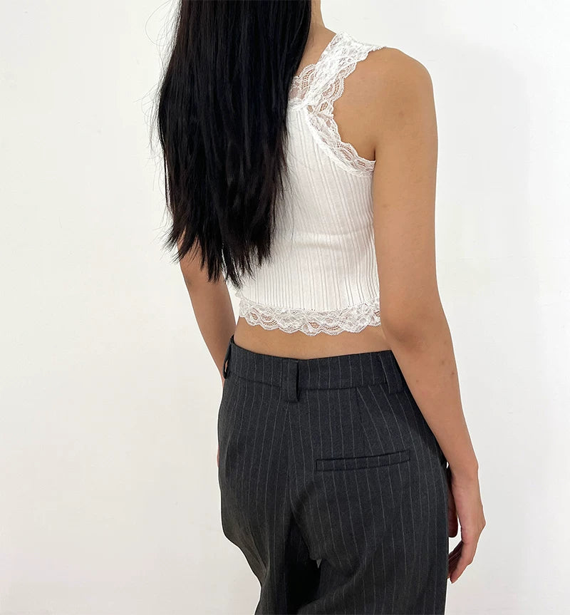 Lace Trim Pointelle Corset Tank