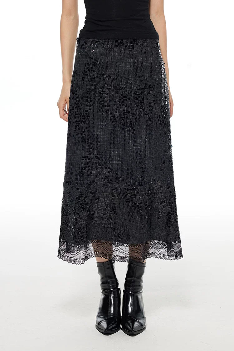 Sequin Lace Midi Skirt