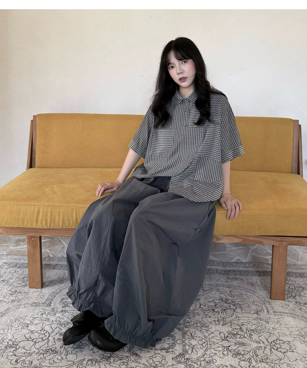 Gathered Balloon Wide-Leg Trousers