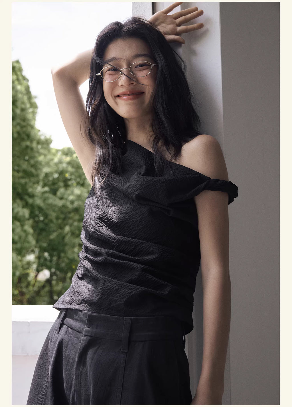 Textured Topography Off-Shoulder Top