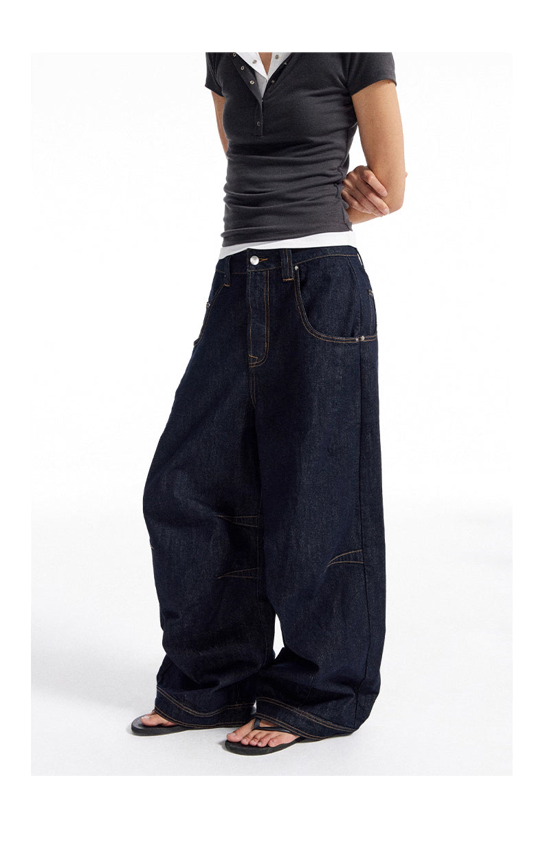 Dark Indigo Barrel-Leg Jeans