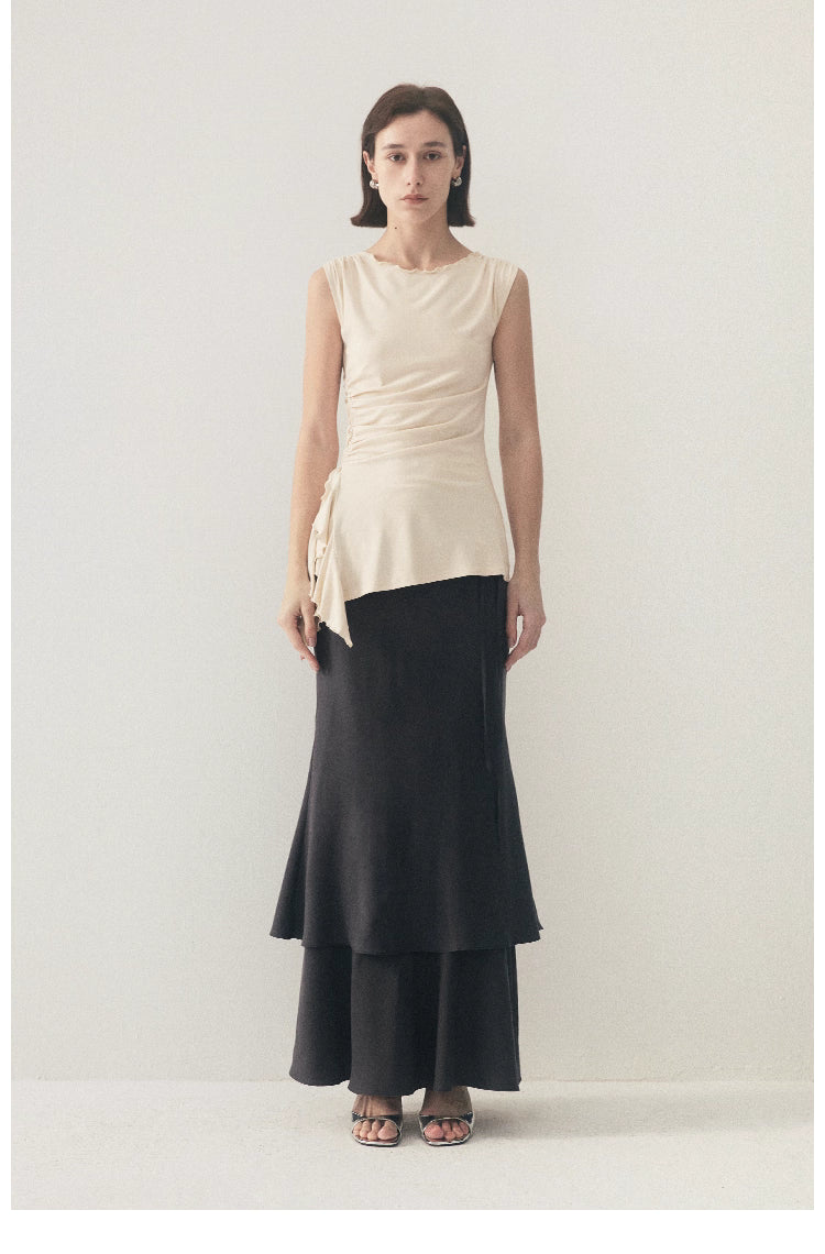 Ruffled Knit Top in Charcoal or Beige