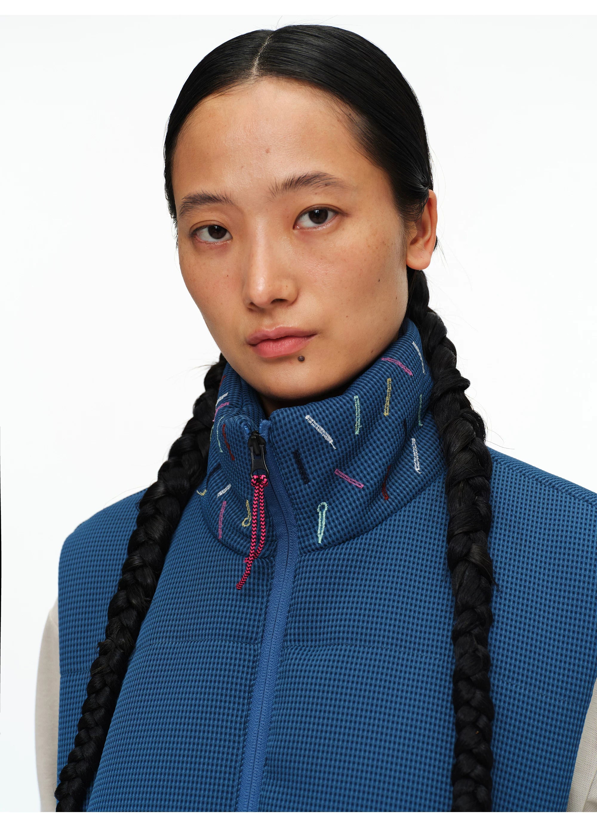 Scatter Stitch Waffle Vest in Prussian Blue