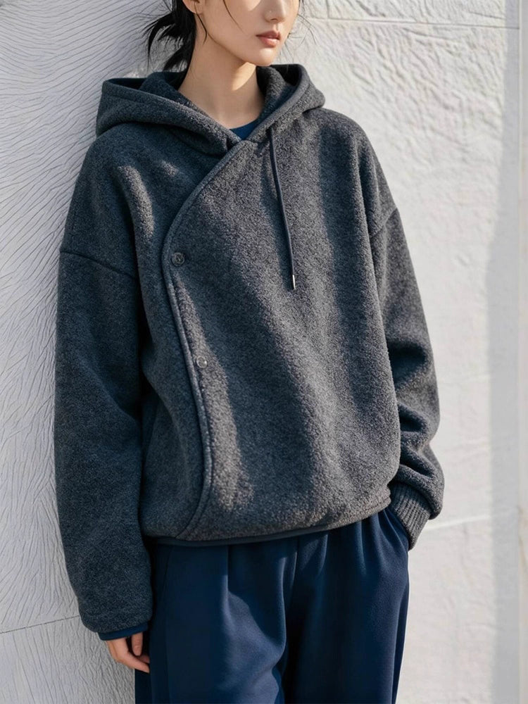 Asymmetric Soft Fleece Hoodie in Grey