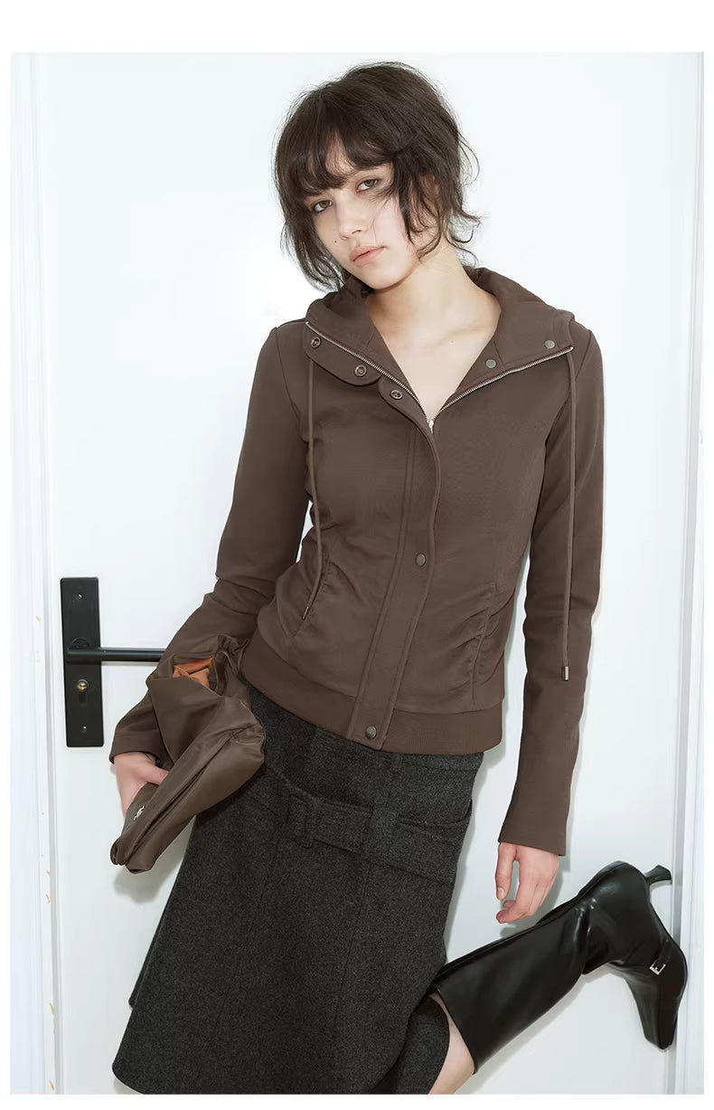 Apex Sculpt Hooded Jacket in Black Ink or Coffee