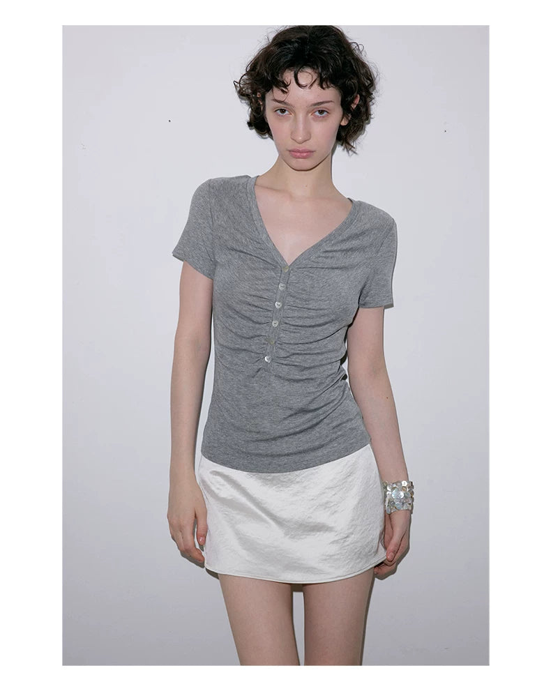 Roselight TENCEL™ Wool Button Ruched Top