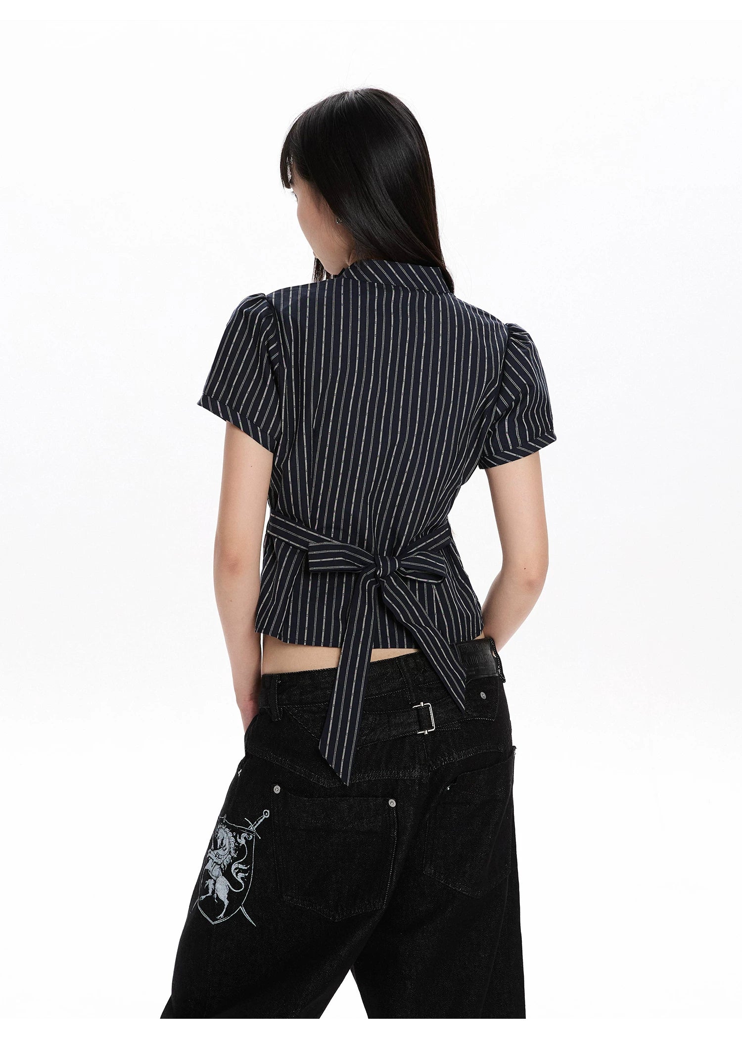 Pinstripe Tie-Back Shirt