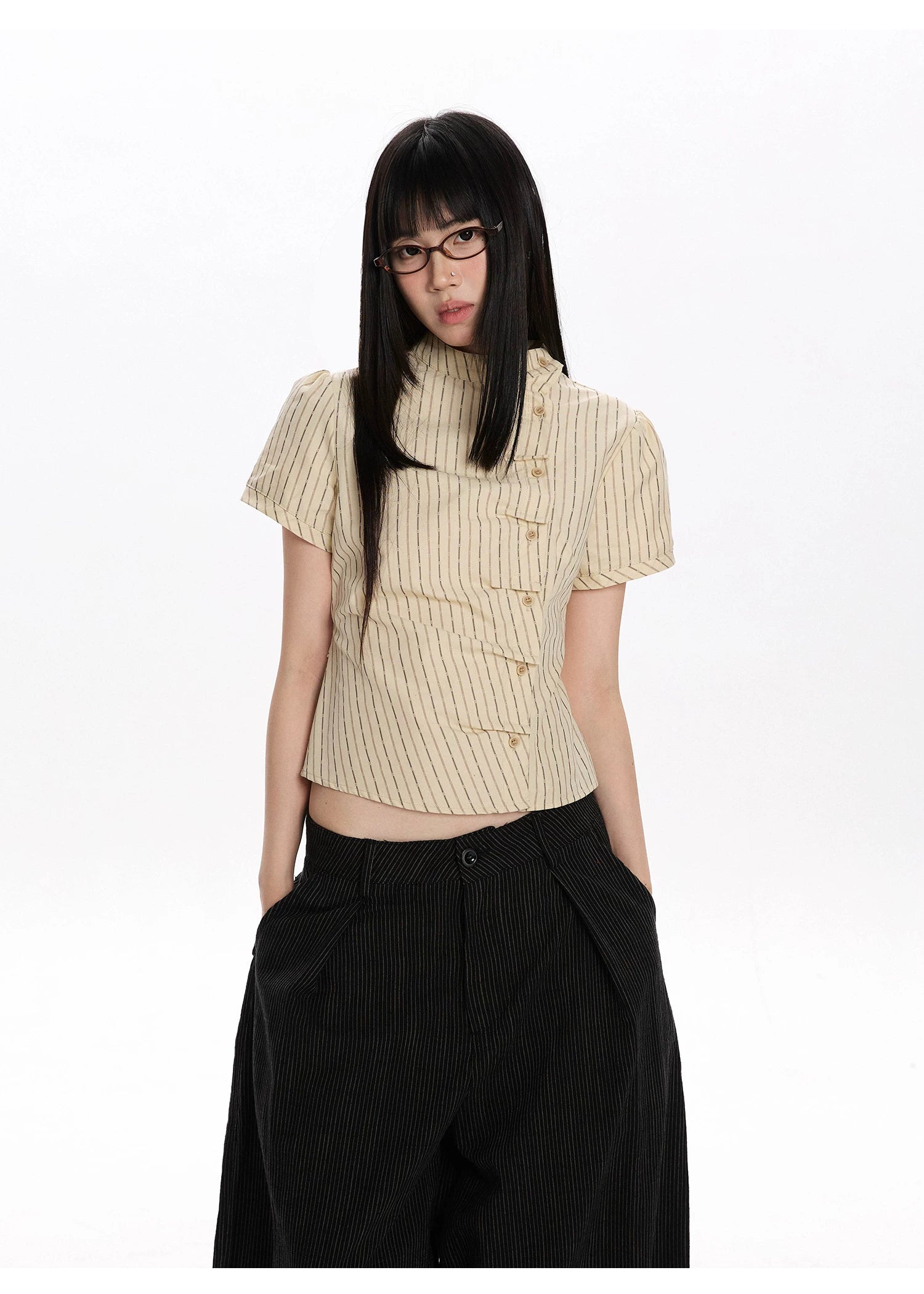 Pinstripe Tie-Back Shirt