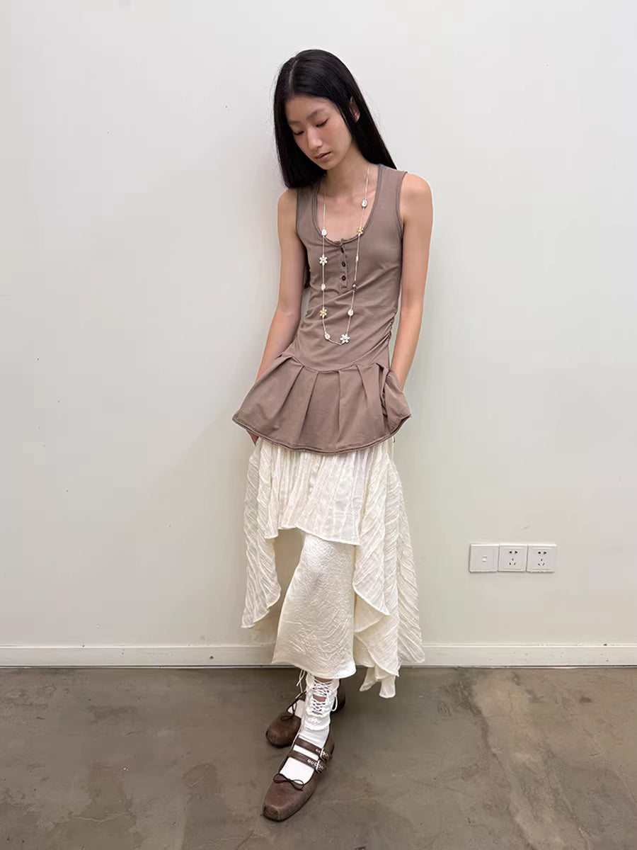 Henley Collar Camisole Mini Skirt Vest