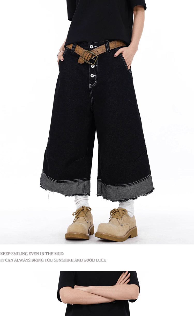 Cropped Wide-Leg Utility Denim